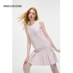 MISS COCOON 可可尼粉色短款鱼尾裙女2026秋季新款小香风无袖连衣裙