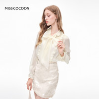 MISS COCOON MISSCOCOON可可尼白色衬衫女2026秋季新款宫廷风蝴蝶结系带上衣