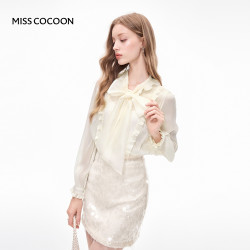 MISS COCOON MISSCOCOON可可尼白色衬衫女2026秋季新款宫廷风蝴蝶结系带上衣