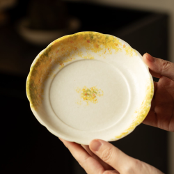 油画桂花-壶承 中式复古手绘陶瓷干泡盘茶点果盘14*3.2cm