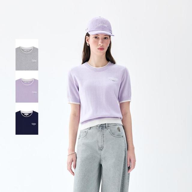 TEENIE WEENIE 小熊女装毛衣2026年夏新款时尚撞色字母提花圆领针织短袖