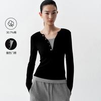 ARIOSEYEARS 2026秋冬亨利领半开领针织衫修身长袖T恤女