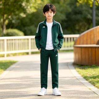 阿迪达斯 儿童经典时尚百搭舒适日常运动休闲潮酷长袖长裤套装两件套