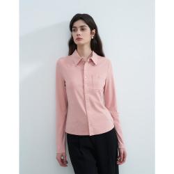 哥弟GIRDEAR 莫代尔/绵羊毛 高智静奢尖领长袖衬衫 直筒显瘦 女装春秋