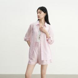 迪赛尼斯 新中式提花气质套装秋松弛衬衫短裤显瘦两件套女