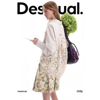 Desigual 26秋冬新品条纹拼接后背蕾丝翻领女式衬衫
