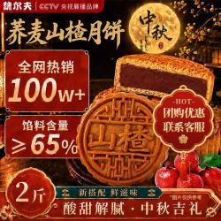 魏尔夫 荞麦山楂月饼老式传统无加蔗糖糕点水果广式中秋月饼团购零食2斤