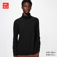 优衣库 HEATTECH ULTRA WARM两翻领T恤长袖男装保暖内衣秋衣486900 09 黑色 M