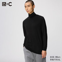 优衣库 HEATTECH混纺两翻领T恤/9分袖男装合作款9%羊绒486863 09 黑色 L