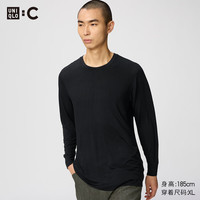 优衣库 HEATTECH混纺圆领T恤/9分袖男装合作款9%羊绒486861 09 黑色 M