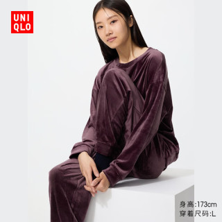慵懒时光：优衣库 高弹力柔软休闲套装/长袖长裤女装起居服睡衣488525 19 酒红色 XL