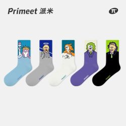 PRIMEET 派米 袜子女秋冬中筒袜2024新款卡通怪咖复古男士运动棉袜
