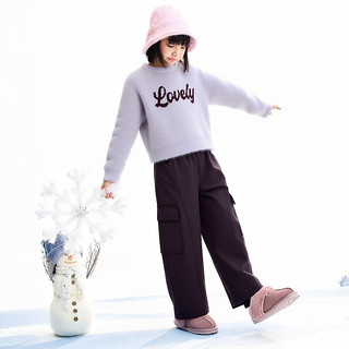 安奈儿 男女童加绒工装裤 深葡紫 150cm