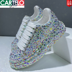 卡帝乐鳄鱼 设计师全水钻厚底女鞋2026秋季新款星空莱茵石多功能休闲运动鞋 银色 39 标准尺码