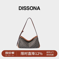 迪桑娜 26新品幸运锦囊老花女包单肩腋下包麻将包 棕色-小号礼物