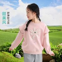 茵曼 女童立体花朵贴布木耳边圆领卫衣26秋新款中大童休闲上衣套头衫