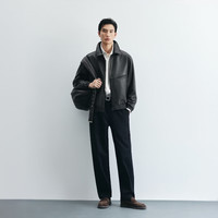 JACK&JONES 男士真皮皮衣 黑色 L(180) 外套