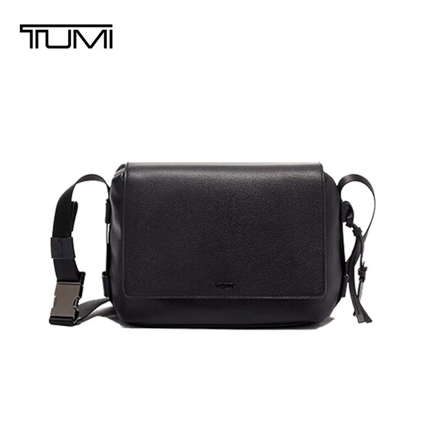 TUMI MEZZANINE牛皮革单肩包商务通勤百搭黑色斜挎翻盖腰包