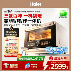 海尔 百味2.0 微蒸烤炸炖一体机智能AI识别家用台式蒸烤箱微波炉空气炸烘焙发酵白色 25L HSMW