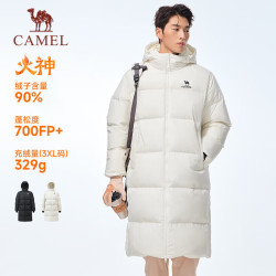 骆驼 火神中长款羽绒服女男90%绒子加厚外套 J35CR0L0011 暖白 M