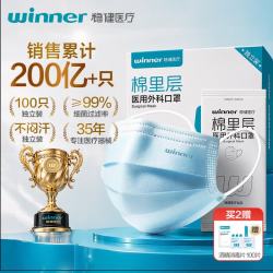 稳健医疗 稳健（Winner）一次性医用外科口罩独立袋装100只 三层防护防尘防花粉亲肤透气细菌过滤率大于95%
