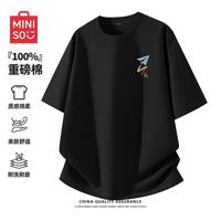 名创优品 短袖男纯棉t恤夏季新款百搭半袖男士宽松大码正肩体恤Z 黑色 5XL