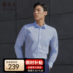 雅戈尔 衬衫男春秋纯色商务长袖衬衫易打理长袖衬衣 浅蓝VLDP170011IFA