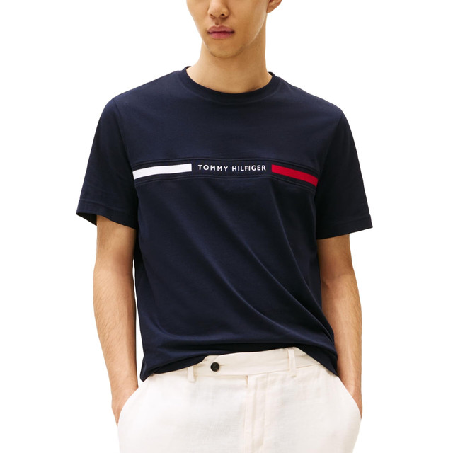 TOMMY HILFIGER 男士纯棉短袖T恤 圆领字母印花 经典条纹标志 常规版型 休闲百搭 沙漠天空