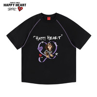 CHARLES JANG'S HAPPY HEART 简约撞色插肩小狗印花情侣短袖T恤夏休闲男女同款 黑色    M