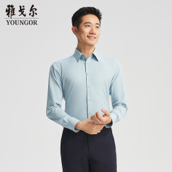 雅戈尔 衬衫男士春夏青年男长袖衬衫素色提花面料柔软 浅蓝提花YLTR110792IJY 4