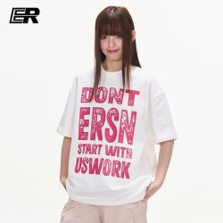 ER 斑驳字母印花短袖T恤2026夏美式休闲圆领情侣款