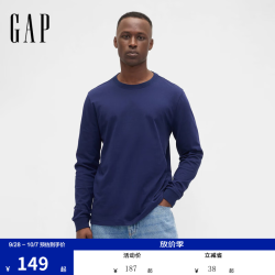 Gap 男女装秋季基础款纯棉圆领常规长袖T恤上衣美版795651 海军蓝 M 美码  L亚洲码180/9