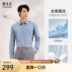 雅戈尔 衬衫男士春夏长袖衬衫品质混纺含桑蚕丝 灰蓝VLSS114774HBY 41 （