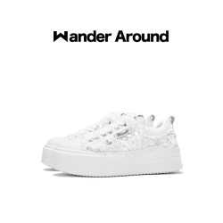 WANDER AROUND 2025年秋季新款云朵系列白色羽毛厚底增高帆布鞋女