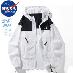NASA MARVEL 防晒衣男夏季防晒服轻薄夹克外套户外连帽皮肤衣情侣款 白色 XL