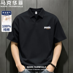 马克华菲 男士高级感纯棉POLO衫夏季透气翻领短袖印花商务休闲T恤 黑色 L