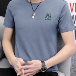 KUKF 轻奢高档品牌短袖t恤男半截袖男装夏季白色半袖衣服重磅百搭体恤 G111蓝灰色 4XL （建议