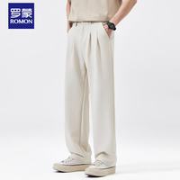 罗蒙 夏季免烫休闲西裤男生高级垂感宽松通勤直筒长裤子 杏色 XL