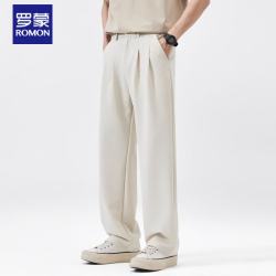 罗蒙 夏季免烫休闲西裤男生高级垂感宽松通勤直筒长裤子 杏色    XL