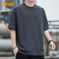 Jeep 短袖T恤男夏季竹节棉薄款宽松高端透气潮流上衣男深灰XL