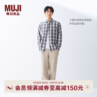 無印良品 MUJI 男式汉麻混衬衫领长袖衬衫男士衬衣男装格子25年秋季AC12CC5S 炭灰色格纹 L (175