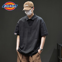 Dickies 纯棉短袖POLO衫男士2026夏季新款宽松工作运动五分半截恤上衣服装 黑色 【官方正品