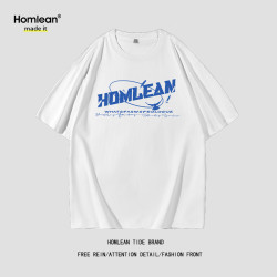 Homlean 短袖T恤男夏季宽松休闲印花半袖打底衫情侣装上衣H0023白色XL