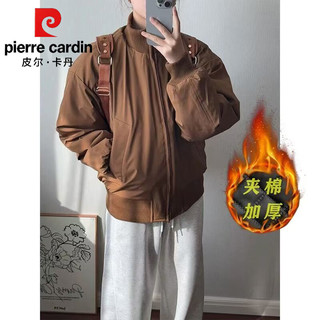 皮尔·卡丹 美拉德立领飞行夹克棉服 棕色 M