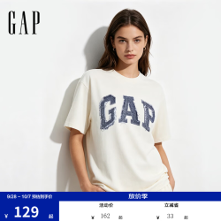 Gap 男女装秋季纯棉logo印花宽松短袖T恤复古上衣866089 白色 3XL (185/108