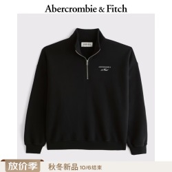 Abercrombie & Fitch 美式复古立领LOGO抓绒半拉链卫衣上衣26秋冬新款男装122-6483 黑色 XS (170/84A)