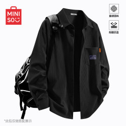 名创优品 衬衫男日常上班通勤轻商务衬衣秋季百搭款灯芯绒外套B 黑 XL