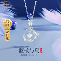 中国珠宝 蓝桉与鸟银项链轻奢小众女款银饰银 蓝桉与鸟项链+玫瑰花礼盒