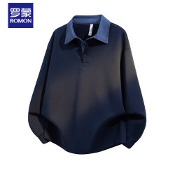 罗蒙 卫衣男士新款春秋季大码休闲内搭长袖polo衫上衣服 深海蓝    2XL