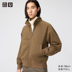 优衣库 绒面拉链茄克男装合作款外套夹克488599 35 浅褐色 XL
